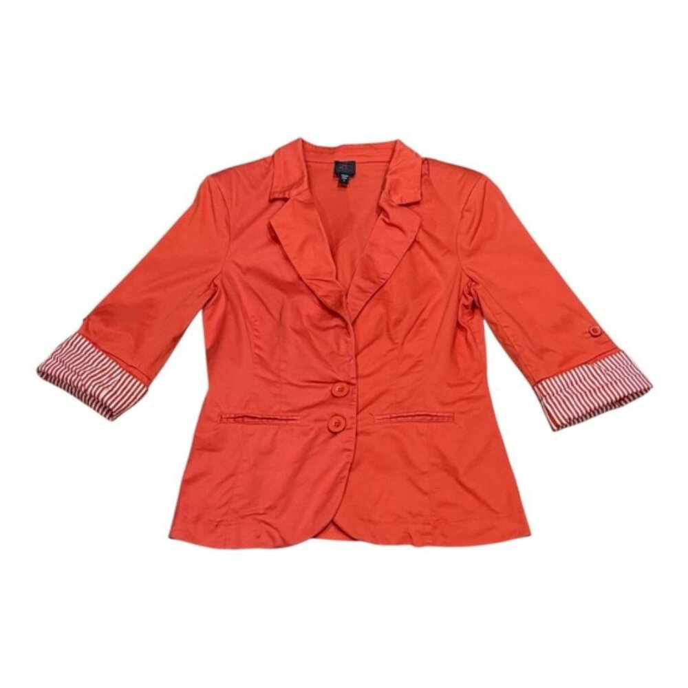 2b Bebe Blazer Womens Small Orange Stretch Cotton Striped Cuff Jacket Career